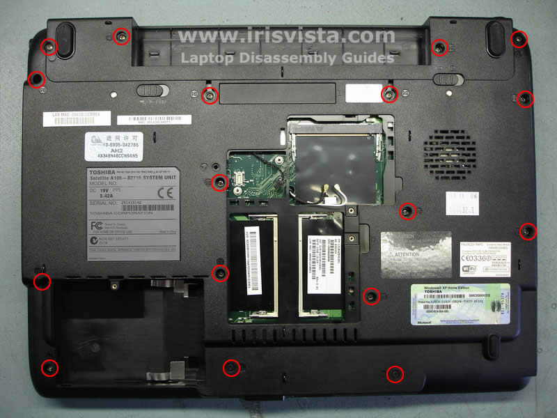 Как разобрать ноутбук Toshiba Satellite A105